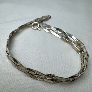 925 Italian Sterling Silver Vintage Flossed Braided Woven Link Bracelet Italy